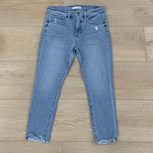 LOFT Light Wash Skinny Crop Jeans with Chewed Hem